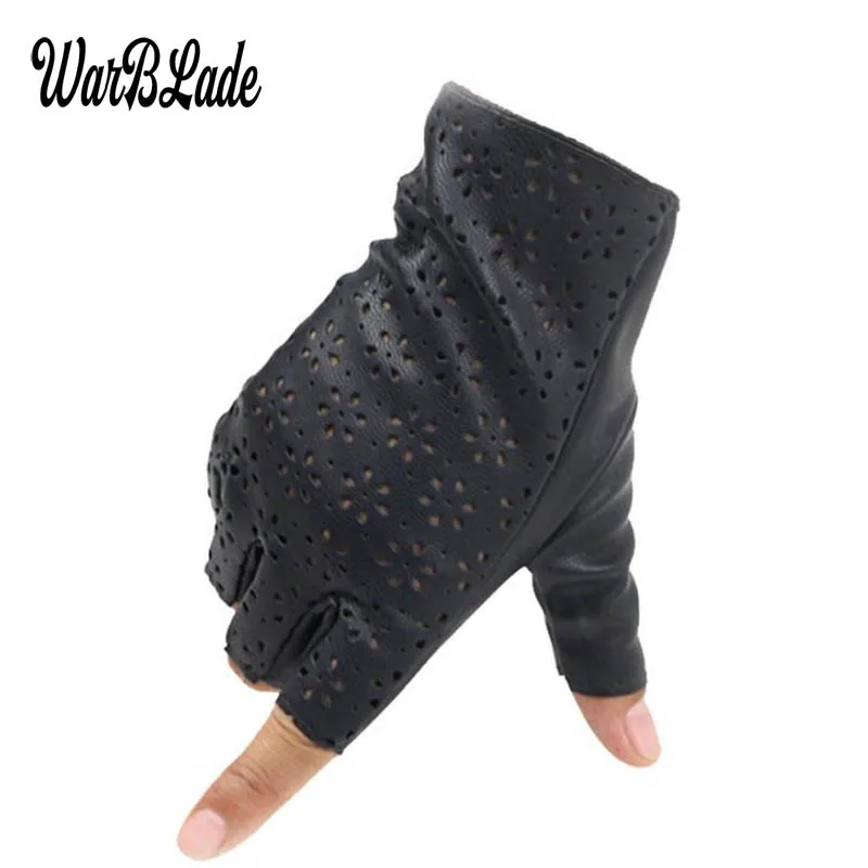 WarBLade Fashion Women Fingerless Gloves Breathable Soft Leather Gloves for Dance Party Show Women Black Half Finger Mittens