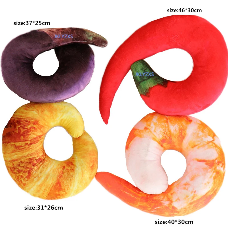 40CM Creative plush Peeled Prawns Pepper Eggplant Croissant stuffed animals plush toys U neck pillow shrimp cushion kids toys