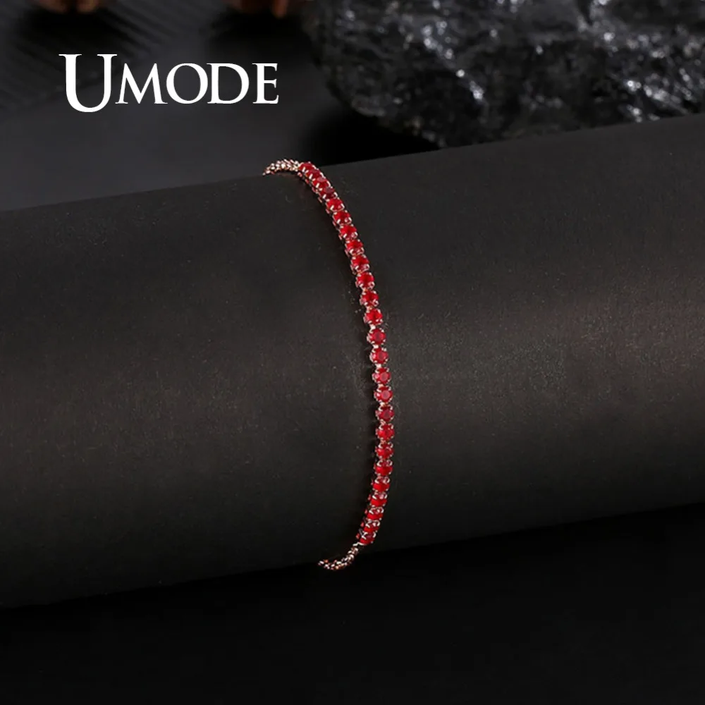 UMODE 6 Colors Fashion Womens Tennis Bracelets Zirconia Link Chain Rose Gold Color Bangles Female Trendy Girls Jewelry UB0128