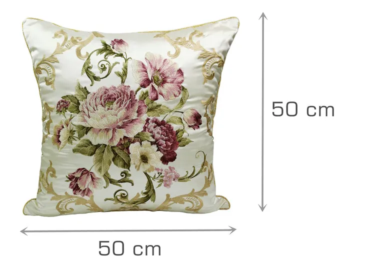 Luxurious Embroidery Silk-like Location Potted Rose Flowers Decorative Sofa Cushion Cover Home Designer Pillow Case 50x50 cm