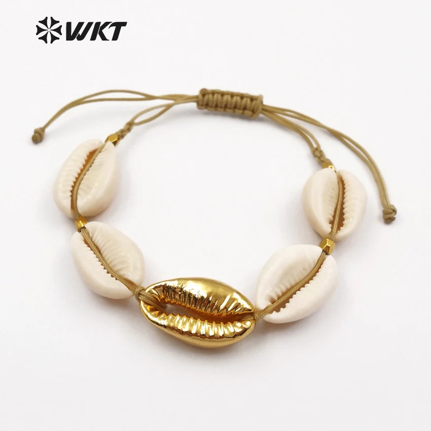 WKT WT-B410 New Arrivals Bohemian Style Natural Shell Bracelet With Gold Dipped Bracelet Women Beach Handmade Bracelet