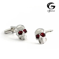 iGame Skeleton Cuff Links Red Eyes Skull Design Quality Brass Shirt Cuflinks For Men