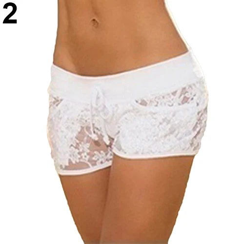 Sexy Women Lace See Through Solid Color Summer Low Rise Clubwear Pants