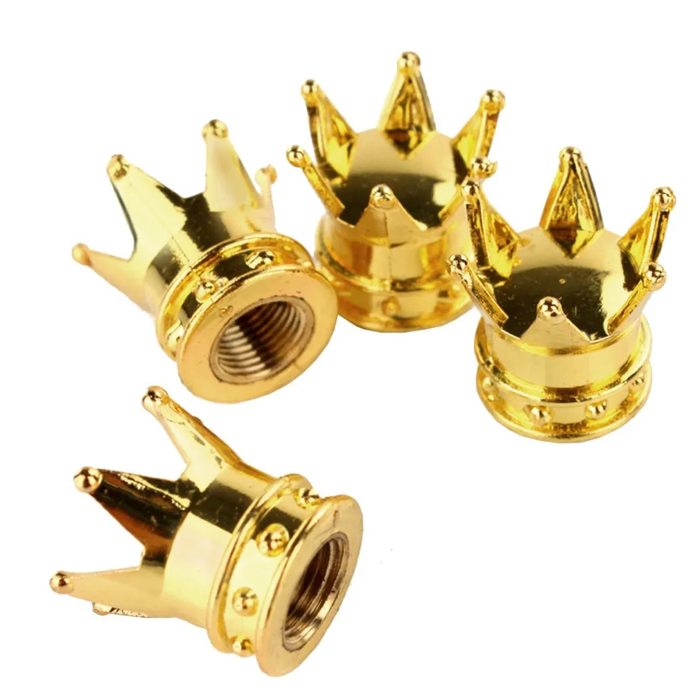 New 4 Pcs/LOT Chrome Gold Crown Tire/Wheel Stem Air Valve Caps Set Car Truck Rod  P