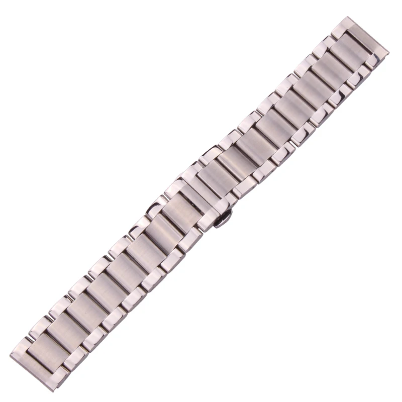 18 20 21 22 23 24mm Watchbands Solid Stainless Steel Silver Men Watch Band Bracelet Double Fold Deployment Clasp Strap