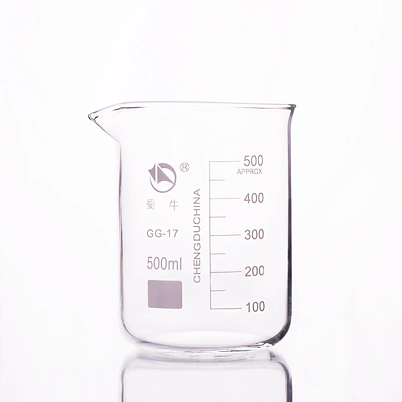 SHUNIU Beaker in low form, Capacity 500mL, Outer diameter=89mm, Height=120mm, Laboratory beaker, Borosilicate glass