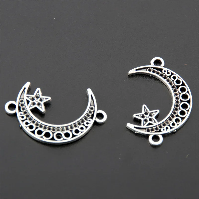 30pcs  Silver Color Connector Moon Star Charms Pendant For Jewelry Making Bracelet Accessories DIY Handmade A2691