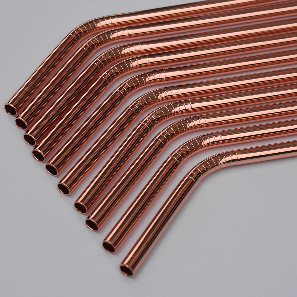 WOWSHINE Wholesale High Quality 50pcs/lot Shiny Rose Gold Color Stainless Steel Drinking Straws 6x267mm