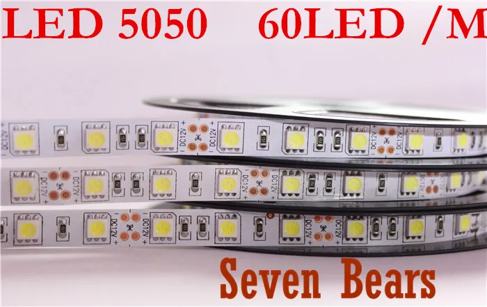 Double PCB LED strip 5050 12V flexible light 60 leds/m,5m/lot Warm White,White,Blue,Green,Red,Yellow,RGB