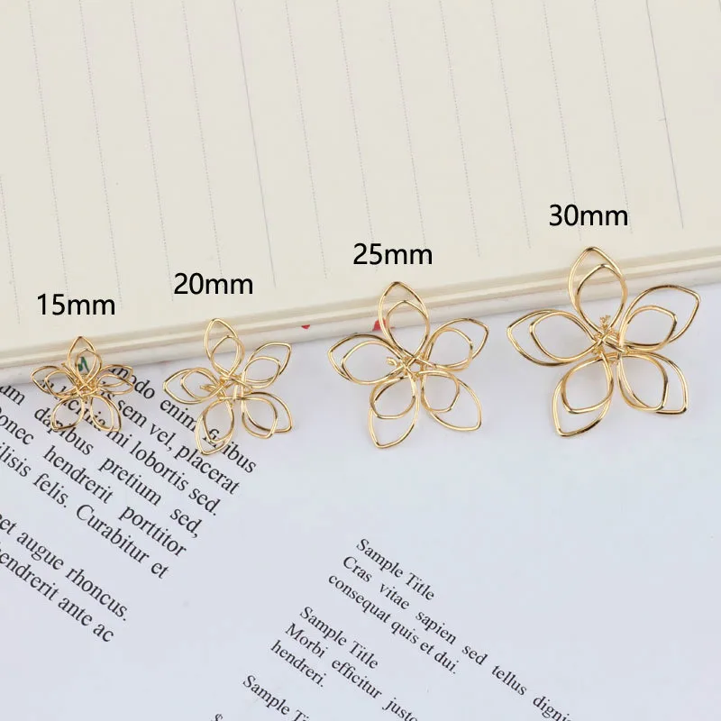 DIY jewelry accessories copper plated 18k gold color hollow three-dimensional double flower earrings pendant material 6 pieces