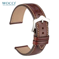 WOCCI Watch Band 18mm 20mm 22mm Full Grain Leather Strap for Men Women Black Brown Red Elegant Watch Replacement Bracelet