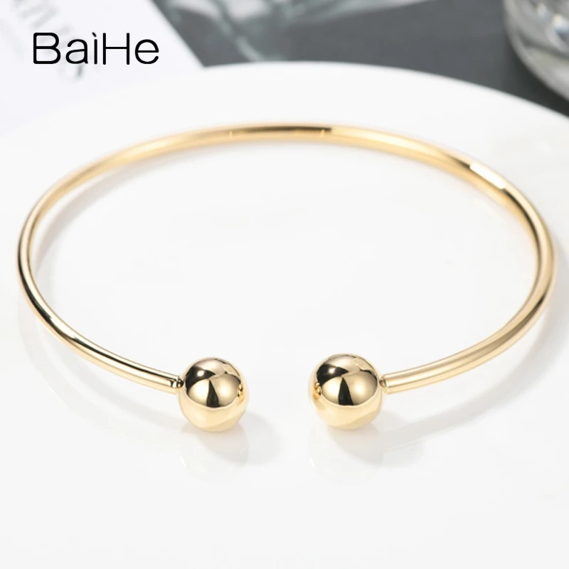 BAIHE Solid 18K Yellow Gold Ball Bracelet Women Men Wedding Engagement Gift Trendy Fine Jewelry Making Pulsera Bola pulseras