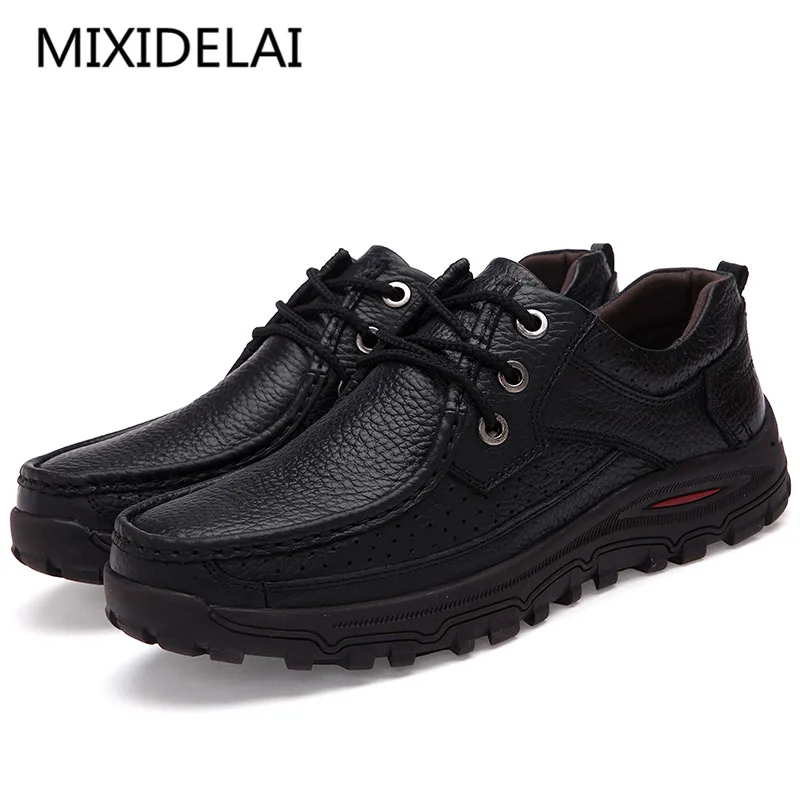 MIXIDELAI Brand Men Shoes Handmade High Quality Genuine Leather Shoes Slip On Comfort Business Man Casual Shoes Big Size 47 48