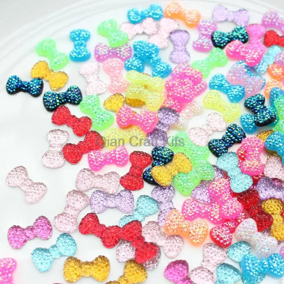 1500pcs Mini shiny Resin 12mm Shinny glitter and ab color mixed colors resin rhinestone dotted bow crystal rhinestone paved bow