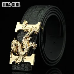 Liva Girl-cinturones de negocios para hombres, cinturones de cuero PU con patrón de dragón, hebilla, cinturones, accesorios de moda, regalos masculinos, gran oferta