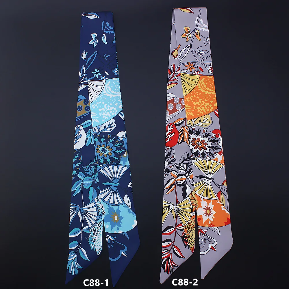 2023 New Fashion Head Scarf Luxury Brand Foulard Fan Floral Scarf For Women Silk Scarf Bag Becoration Scarves Silk Tie