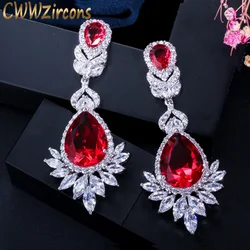 CWWZircons Beautiful Queen Fancy Red Cubic Zirconia Long Bridal Wedding Big Drop Marquise Earrings Brides Jewelry Gift CZ056