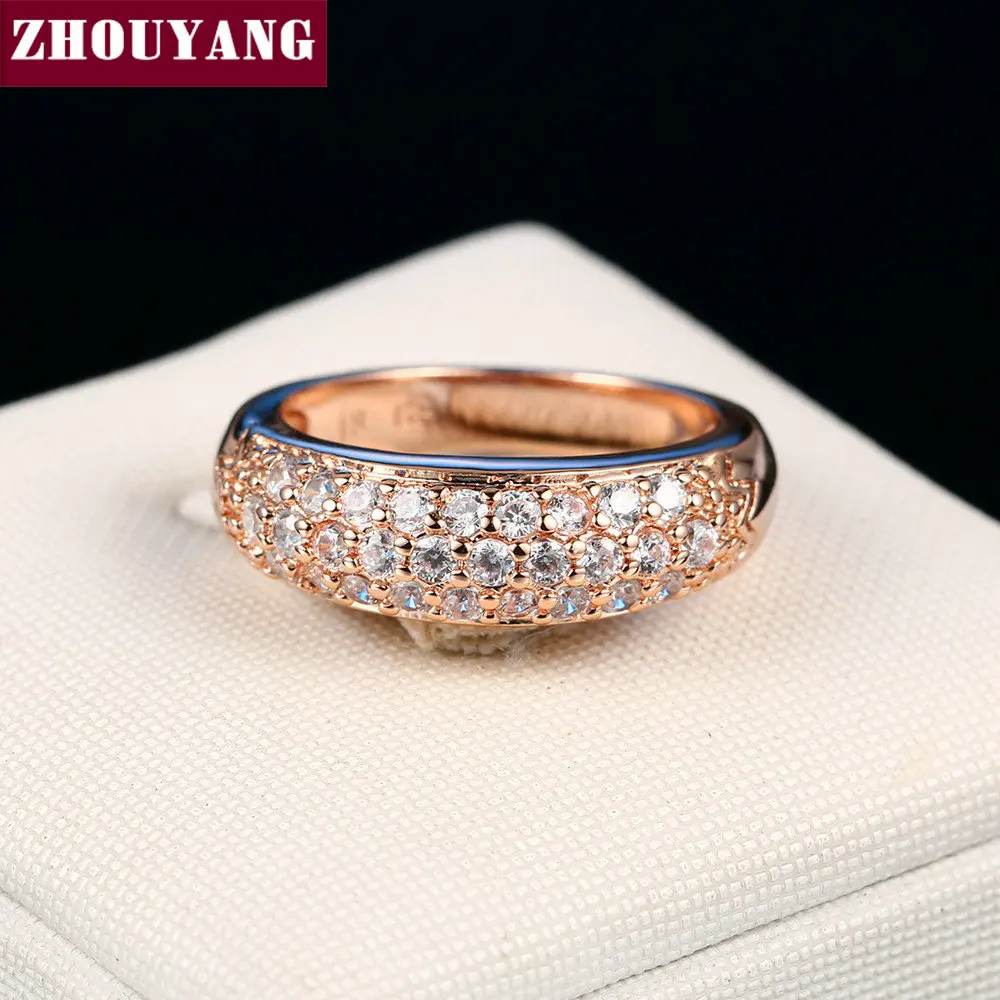 ZHOUYANG Wedding Ring For Women Elegant Cubic Zirconia Rose Gold Color Fashion Jewelry Austrian Crystals Gift ZYR061 ZYR109