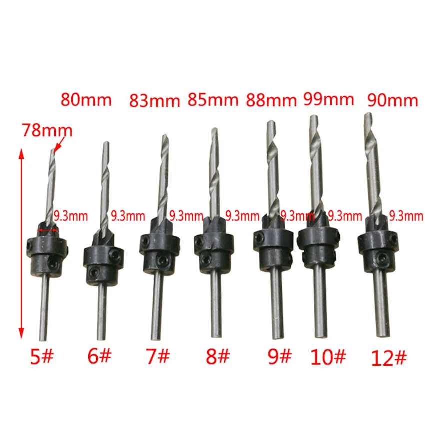 7 pçs/pçs/set carpintaria brocas kit de combinação de broca escareada 78mm-90mm ferramentas manuais peças alta velocidade brocas de parafuso de madeira aço