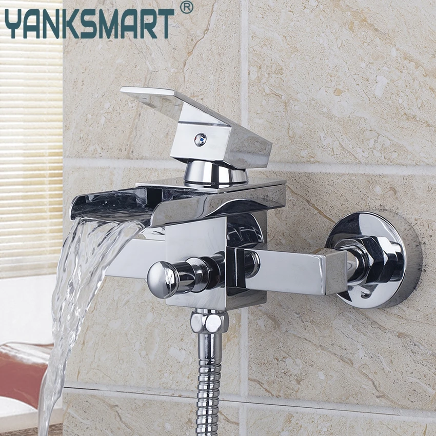 

Solid Brass Bathtub Waterfall Shower Faucet Set Rainfall Handheld Shower Faucet Set Chrome Polished Mixer Tap