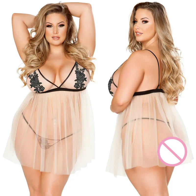 Erotic lingerie night gown porno mesh yarn sling Dress Sexy camisones Plus Size set woman night sleepwear Hot babydoll 4xl 5xl