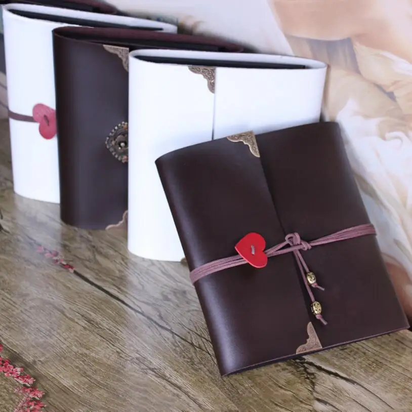 5/10/12 Inch Vintage PU Cover Photo Albums Love Heart Rope Bundle Travel DIY Baby Birthday Gifts Young Memory Book Black Sheets