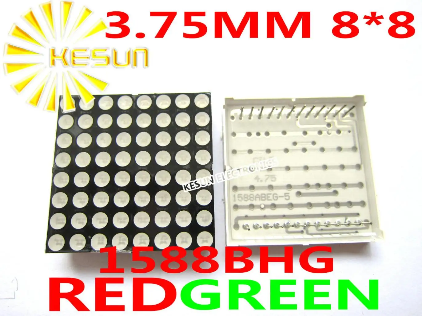 FREE SHIPPING 10PCS x 3.75MM 8X8 Red Green bi-color 38*38 LED Dot Matrix Digital Tube Module 1588BHG Display Module Light Beads