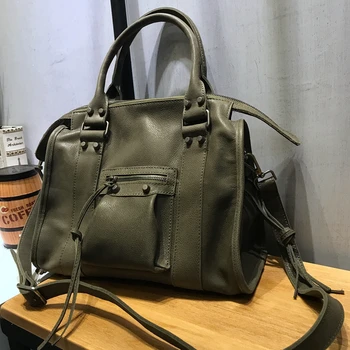 Vendange 패션 보스턴 백, 암소 가죽 리벳 토트, 수제 정품 가죽 크로스바디 백, 2458