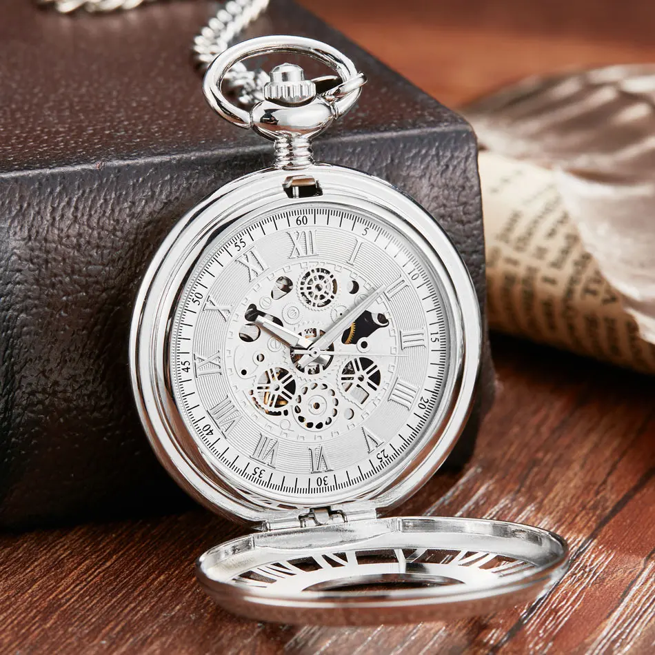 Reloj de bolsillo mecánico de esqueleto Steampunk para hombres y mujeres, marca de lujo antigua, collar de bolsillo y Fob, relojes de cadena para hombres y mujeres