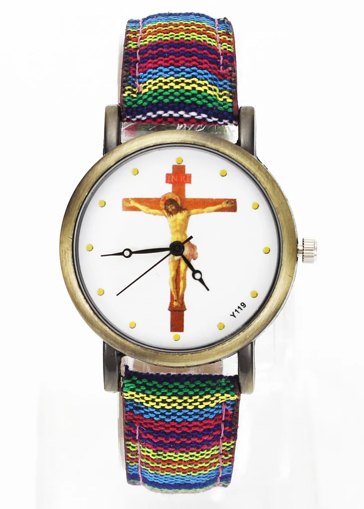 God Jesus Christ Crucifixion Cross Watches Easter Day Christian Religious Canvas Cloth Band Unisex Sport Casual Relojes Watch