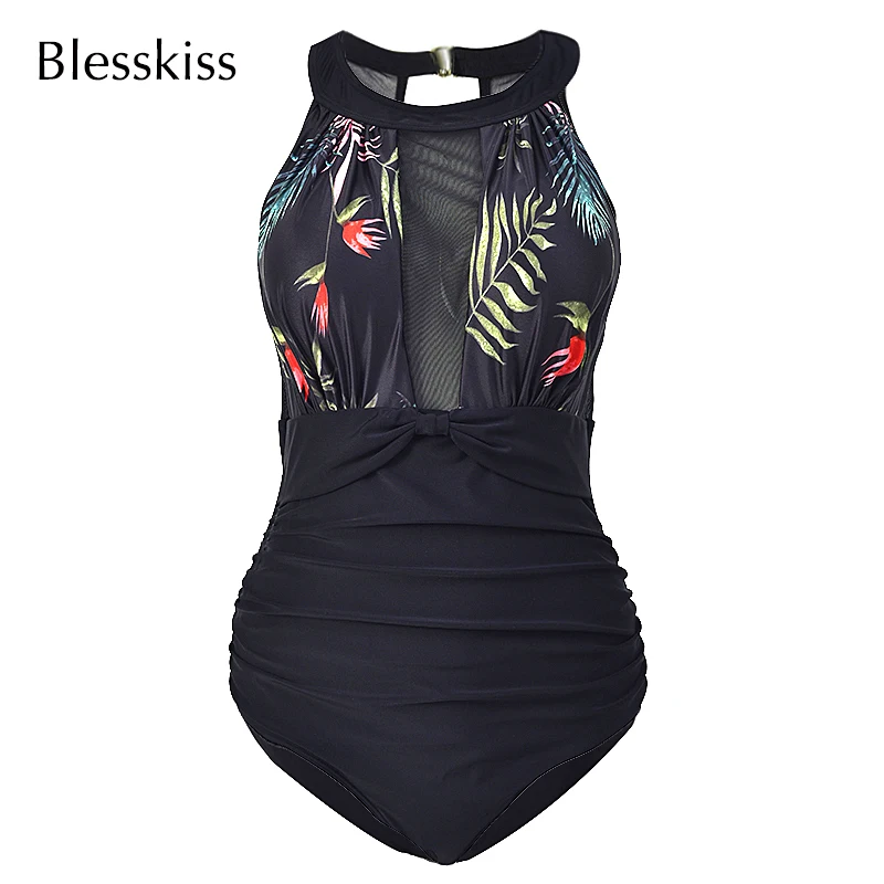 2024 Plus Size Swimwear Women One Piece Swimsuit Sexy Large Mesh 1 Retro Monokini Swimming Suit For Ladies Fat Bathing Suit 4XL