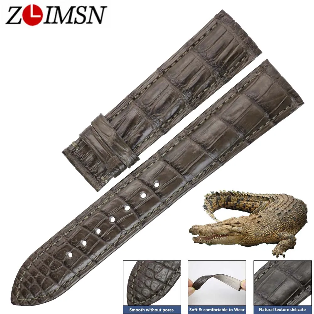 ZLIMSN Genuine Crocodile Leather Watch Band Wrist Strap 14mm-24mm Alligator Leather Watchband Suitable For OMEGA Longines