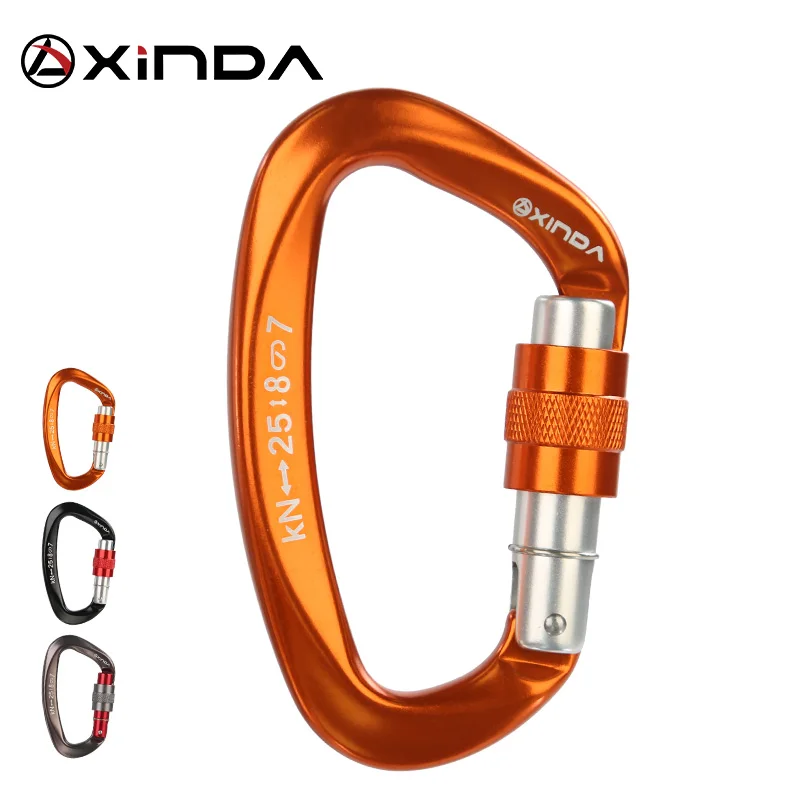 Xinda 25kN  D-Shape Carabiner Climbing Security Safety Buckle Screw Gates Master Lock Carabiner Outdoor Rock Climbing Equipment