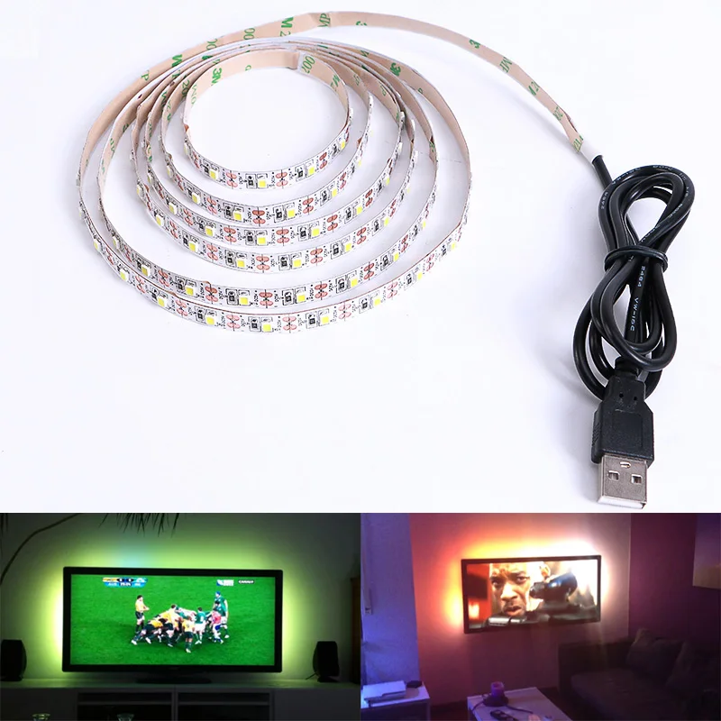 LED strip DC 5 V USB SMD 3528 RGB 유연한 빛 Lamps LED 빛 TV 배경 조명 Adhesive Tape 50 CM 1 M 2 M 3 M 4 M 5 M