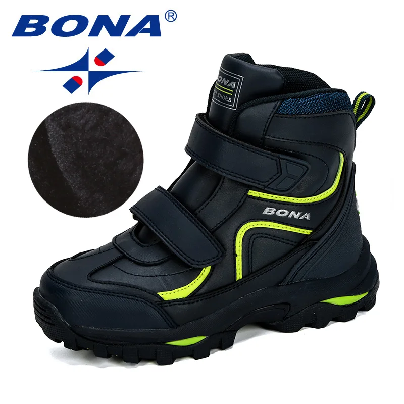 BONA New Style Winter Boys Boots Children Shoes For Kids Sneakers Leather Boots Plush Warm Flat Ankle Boots Comfortable
