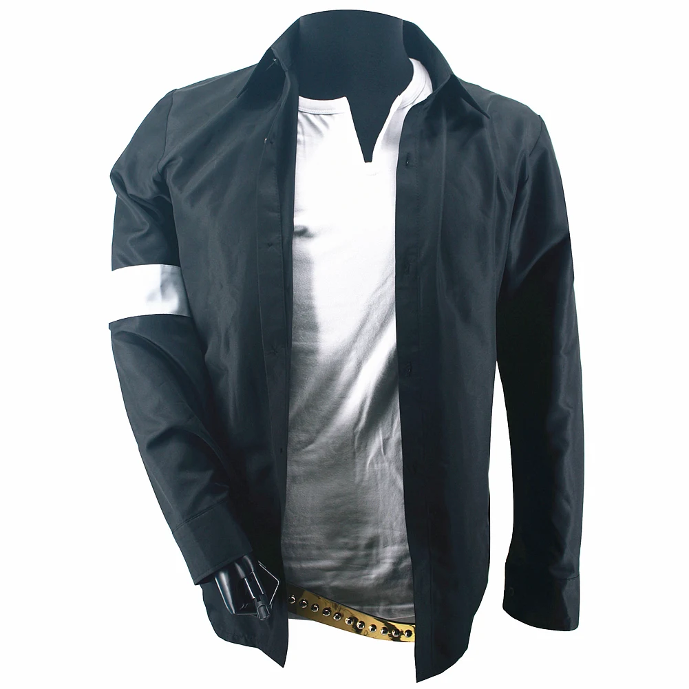 Cosplay MJ Michael Jackson Black Shirt Cotton and Belt for Celebrity Party Show