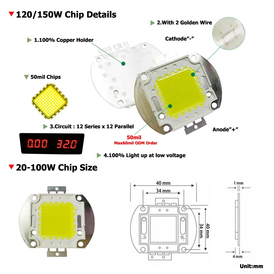 Imagem -05 - Potência Led Cob Smd Epistar 45mil Chips de Luz 120w 150 200w 300w 500w Quente Branco Fresco Lâmpada Led Spotlight Cob Diodo Alta