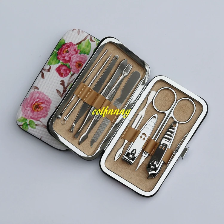 

100sets/lot Fast shipping 10pcs/set Carbon steel Nail Clipper kit Nail Care Pedicure Scissor Tweezer Ear Pick Manicure Set