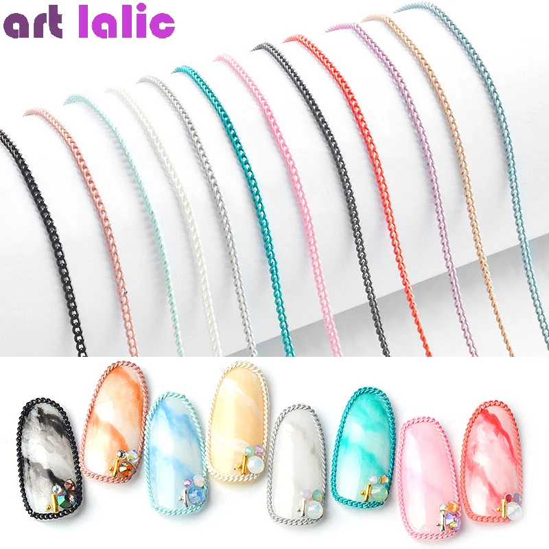 Delicate Nail Art Metal Chain Ultra Fine Zipper 3D Ornaments Manicure Decorations Rock Punk Style 12 Colors 50cm New