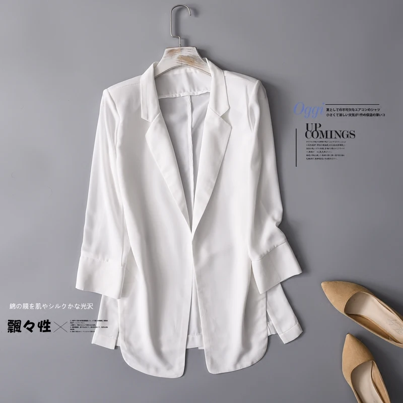 2020 spring and summer new thin section chiffon small suit casual loose small suit female long section seven sleeve jacket