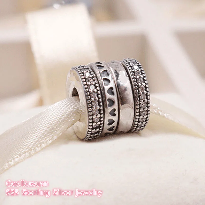

Autumn Original 925 Sterling Silver Spinning Hearts Of Brand logo Charm, Clear CZ Beads Fit Brand Charms Bracelet Jewelry