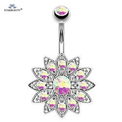 Starbeauty 1pc Rainbow Lotus Belly Piercing pierścionki na pępek pępka Ombligo kwiat kolczyk do pępka kolczyk biżuteria do ciała