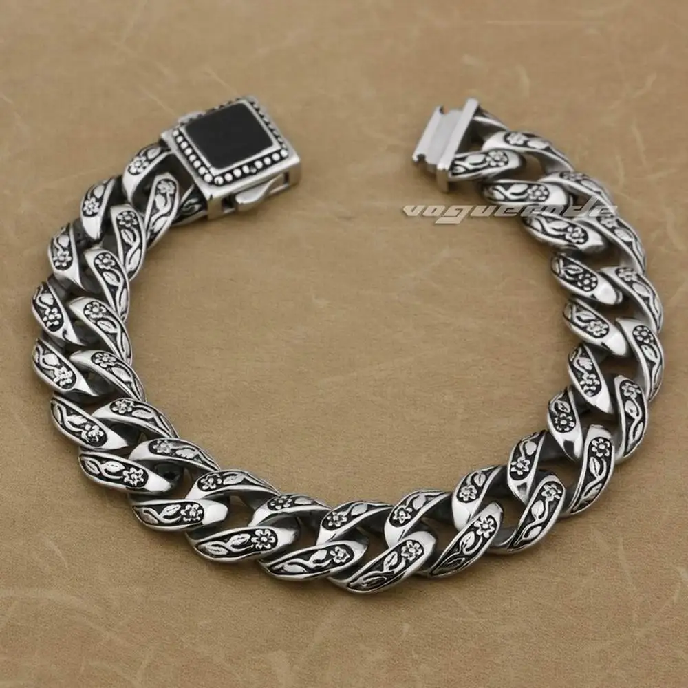 10 Lengths 316L Stainless Steel Rose Flower Mens Biker Rock Punk Bracelet 4R013A