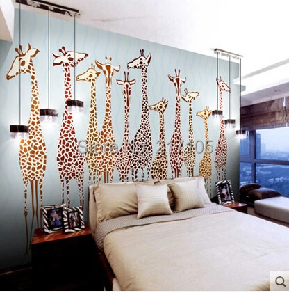 Free shipping large custom murals cute animals children room bedroom background wallpaper giraffes