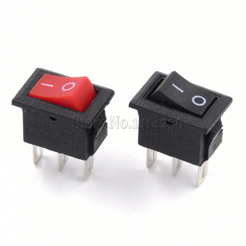 5Pcs Black Push Button Switch 3A 250V KCD11 2Pin / 3Pin Snap-in On/Off Rocker Switch 10MM*15MM BLACK And Red