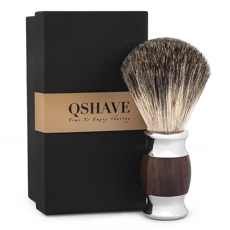 Qshave-brocha de afeitar de pelo de tejón puro para hombre, maquinilla de afeitar de seguridad clásica recta, 100% cm x 11,5 cm, grano de madera, 5,6