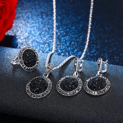 FNIO charm crystal jewelry set pendant round necklace earrings fashion Bijoux party jewelry new gift 2018