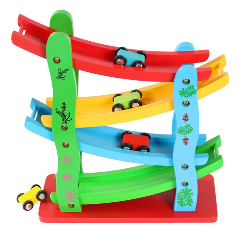 Candy wood Kids Baby Wooden Ladder Gliding Car Wooden slot Track Car Toys Educational Model to Slide toy for children boy gifts