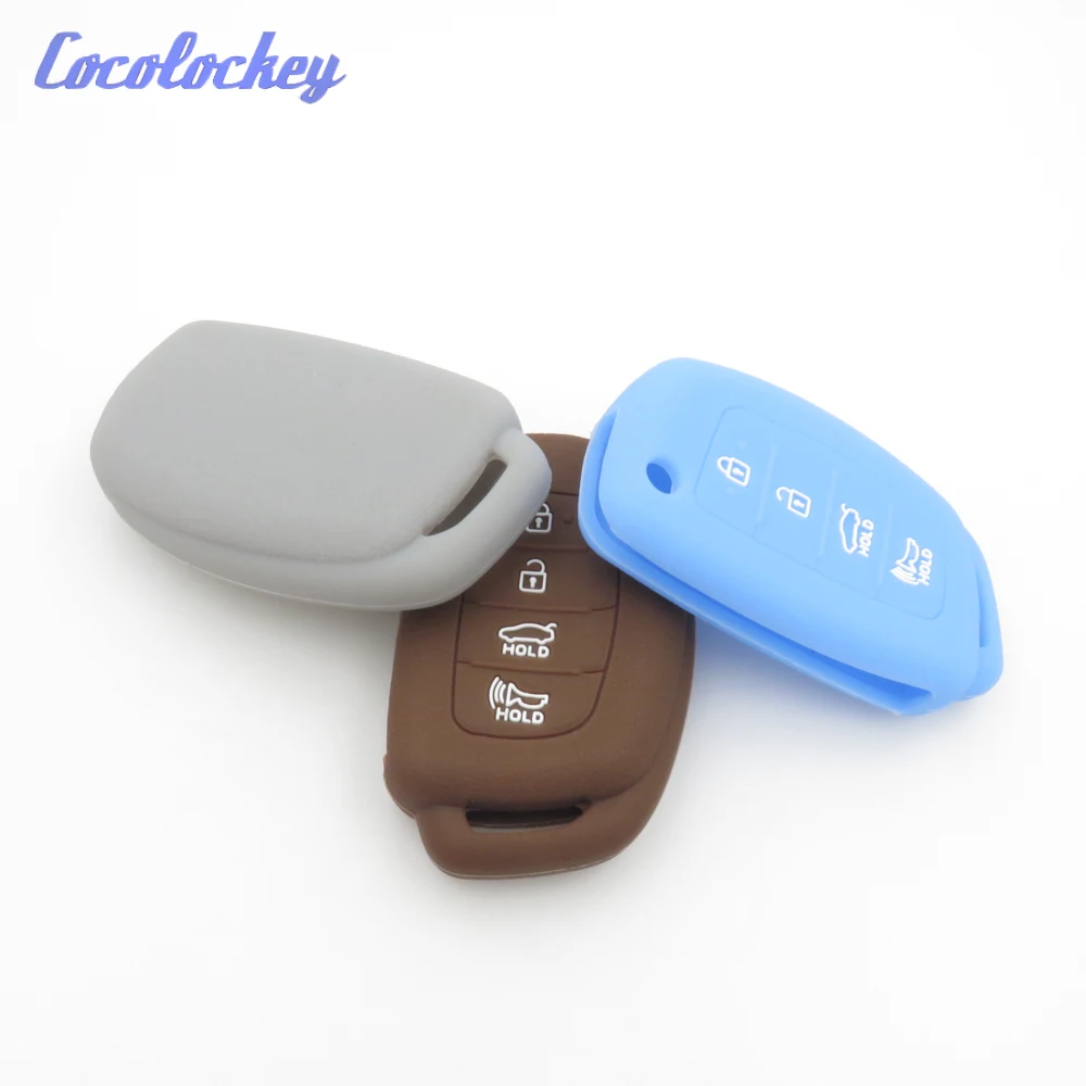 Cocolockey Silicone Rubber Car Key Case for HYUNDAI HB20 Ix45 IX35 Santa Fe Flip Remote Key Case For Car 4 Button Car Styling