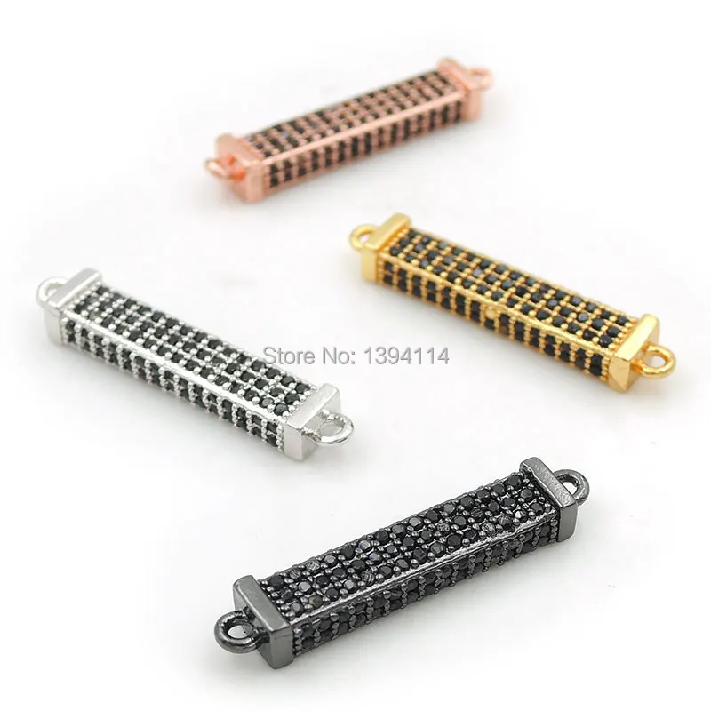 25*5*3mm Micro Pave Black CZ Bar Connector Fit For Women As DIY Bracelets Accessory